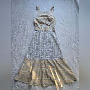 Free People Blue/Yellow 100% Cotton Sz 6 Womens Midi Dress